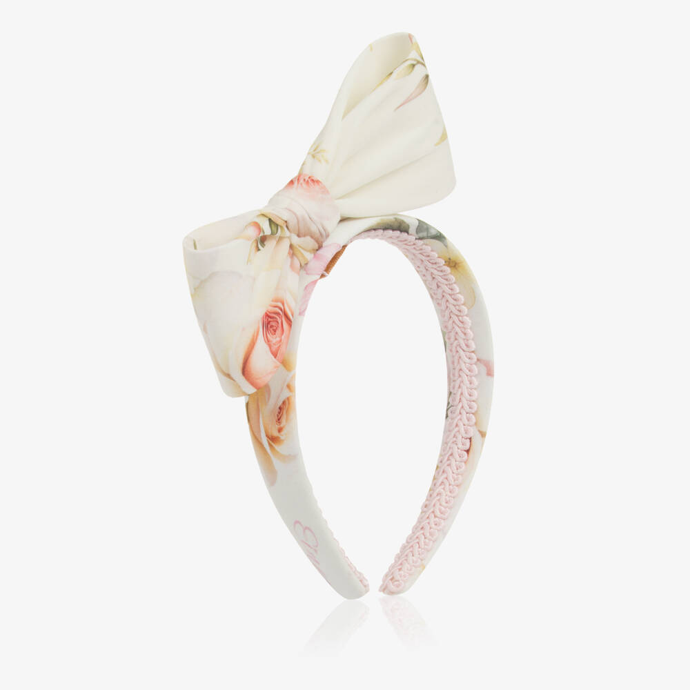 EIRENE-Girls Ivory Floral Patterned Bow Hairband | Childrensalon Outlet