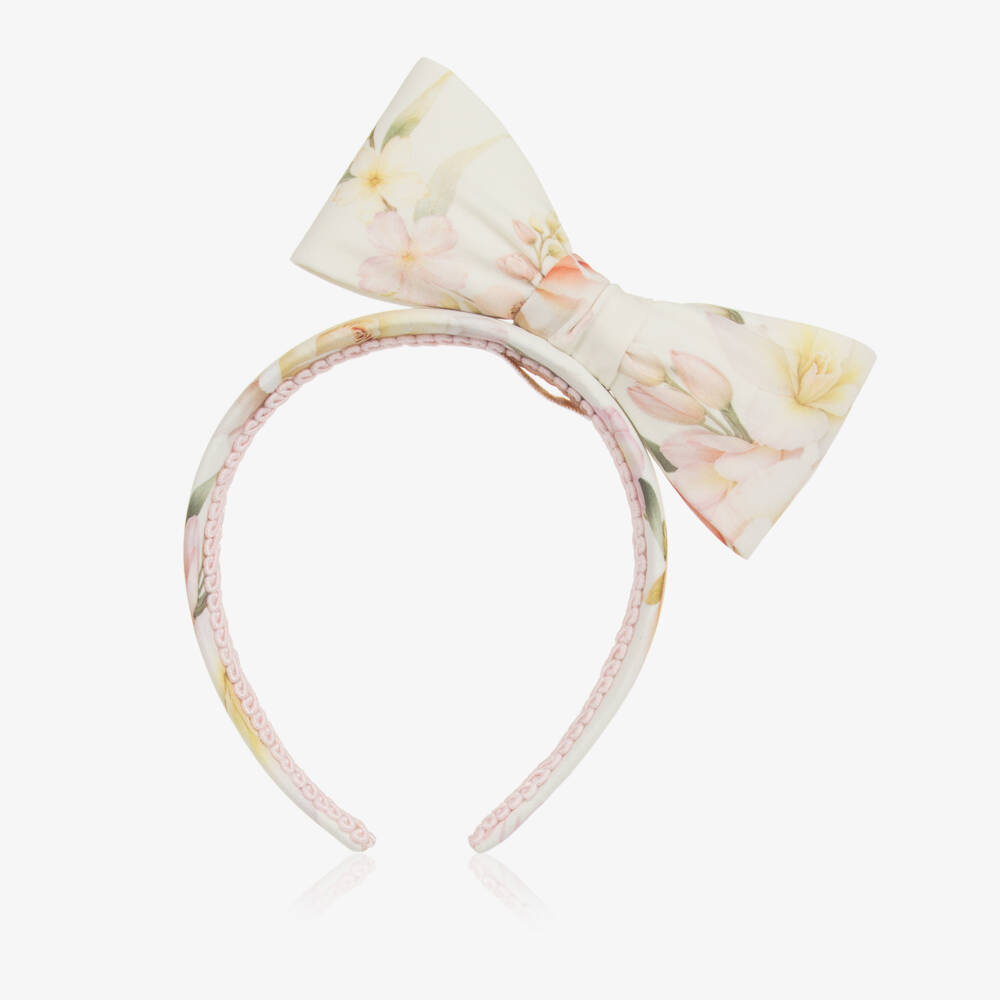 EIRENE-Girls Ivory Floral Patterned Bow Hairband | Childrensalon Outlet