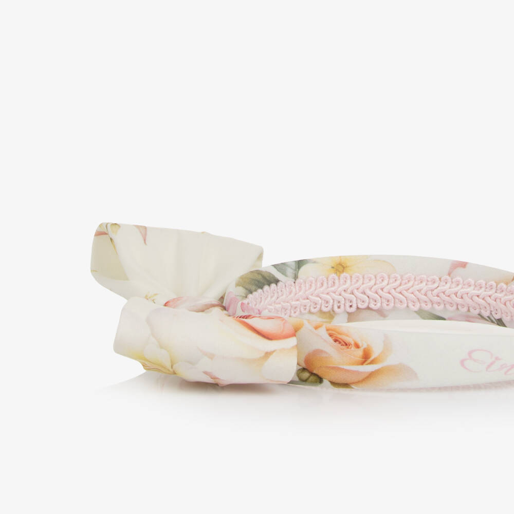 EIRENE-Girls Ivory Floral Patterned Bow Hairband | Childrensalon Outlet