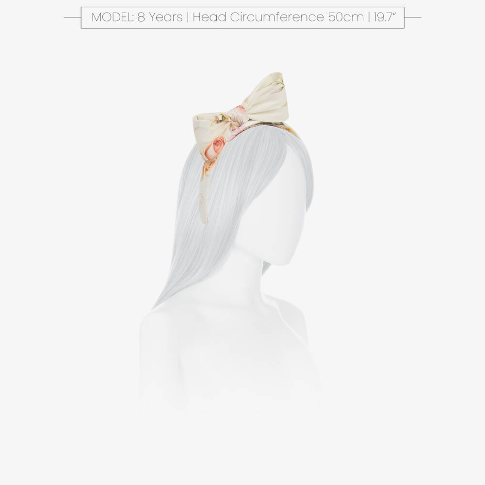 EIRENE-Girls Ivory Floral Patterned Bow Hairband | Childrensalon Outlet