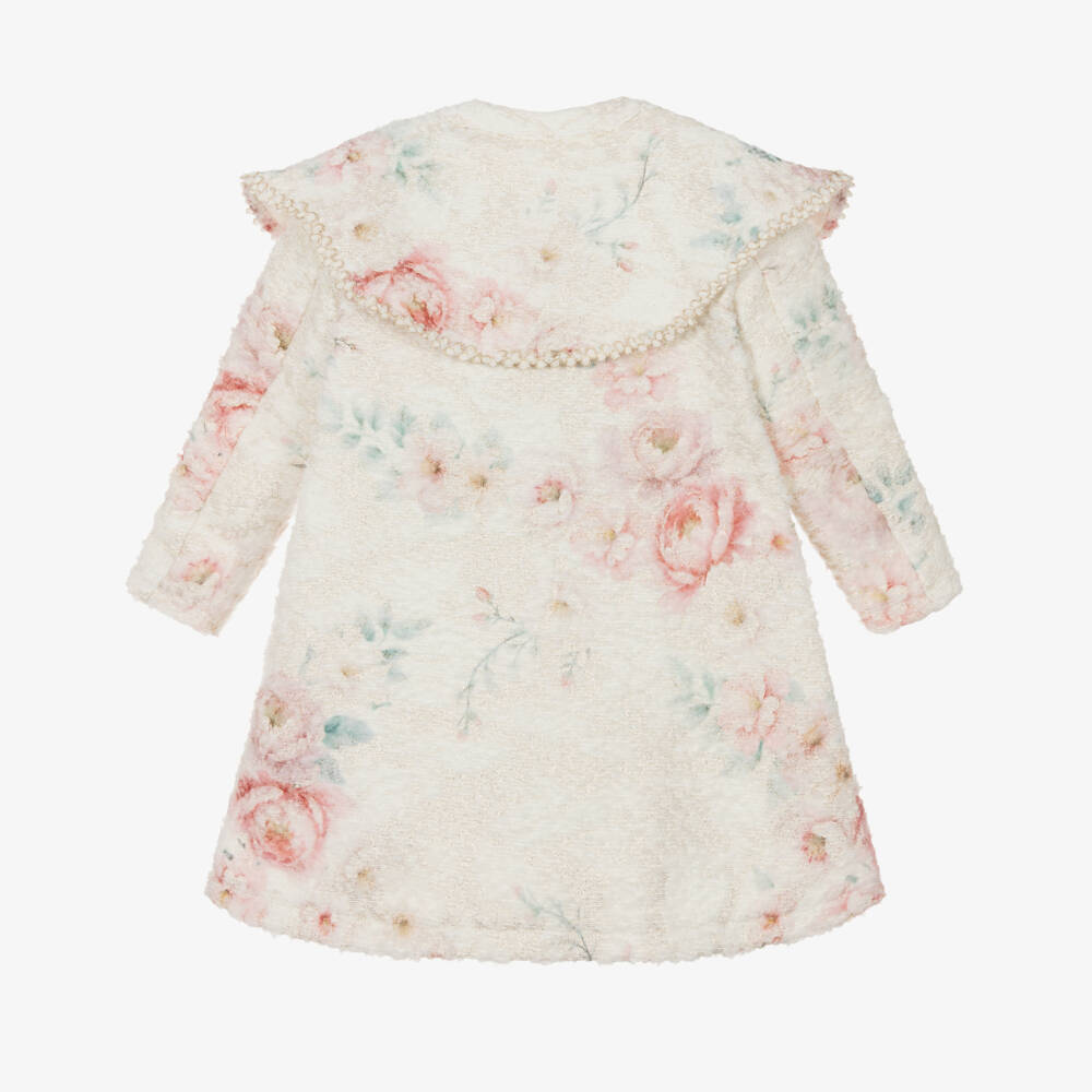 EIRENE-Girls Ivory Floral Print Collarless Long Coat | Childrensalon Outlet