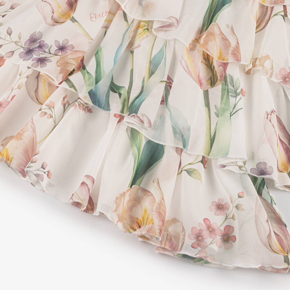 EIRENE-Girls Ivory Floral Tiered Dress | Childrensalon Outlet