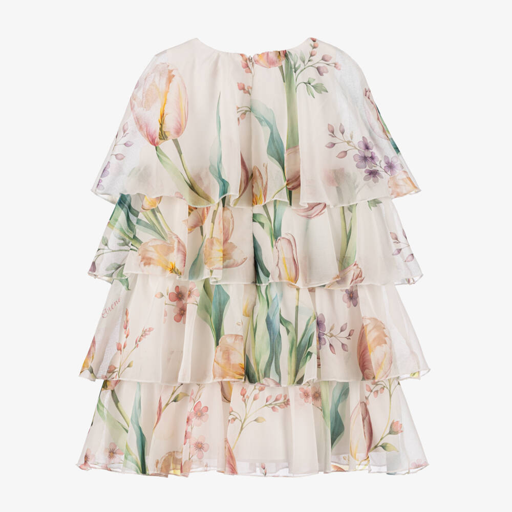 EIRENE-Girls Ivory Floral Tiered Dress | Childrensalon Outlet