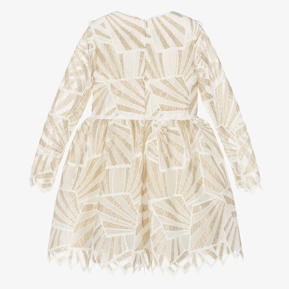 EIRENE-Girls Ivory & Gold Lace Dress | Childrensalon Outlet