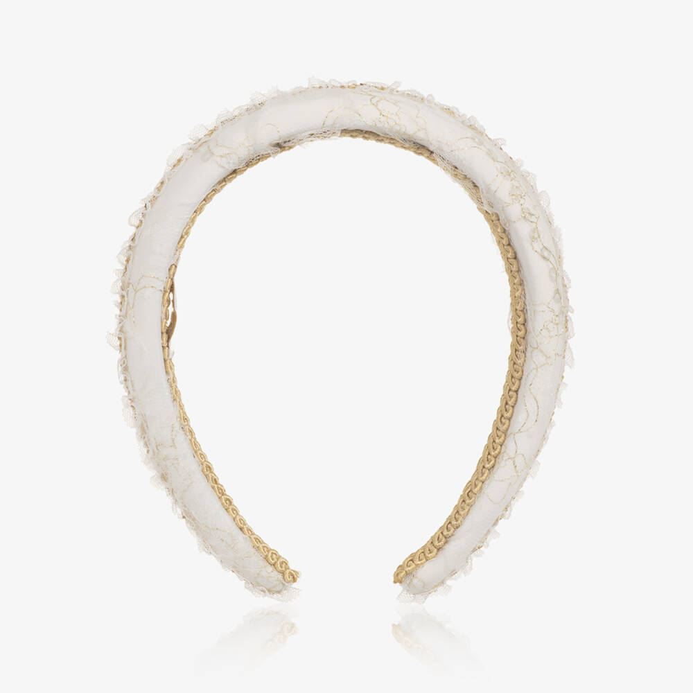 EIRENE-Girls Ivory Lace Hairband with Gold Sequin Trim | Childrensalon Outlet