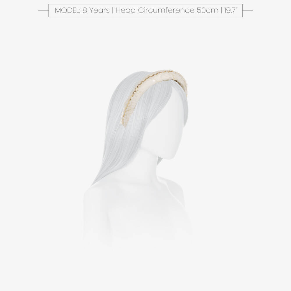 EIRENE-Girls Ivory Lace Hairband with Gold Sequin Trim | Childrensalon Outlet