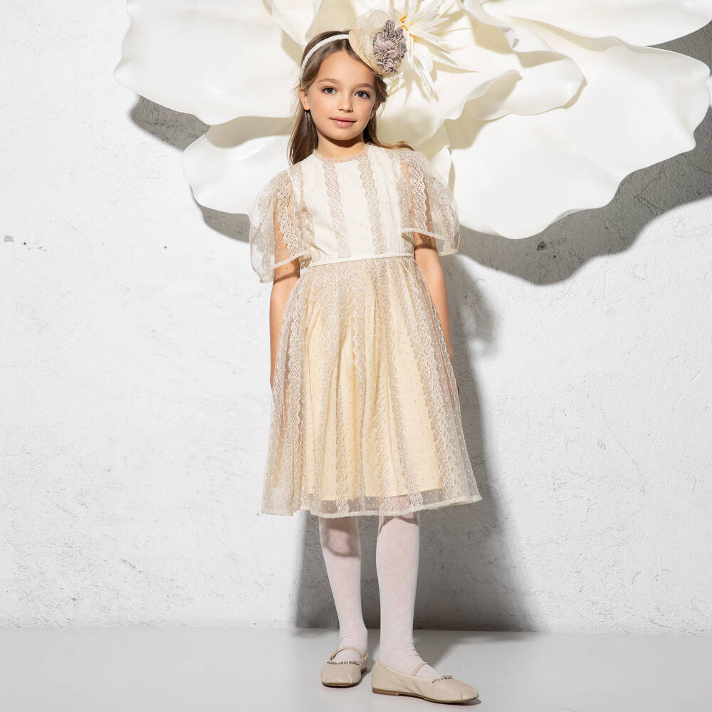 EIRENE-Girls Ivory Lace & Tulle Gown | Childrensalon Outlet