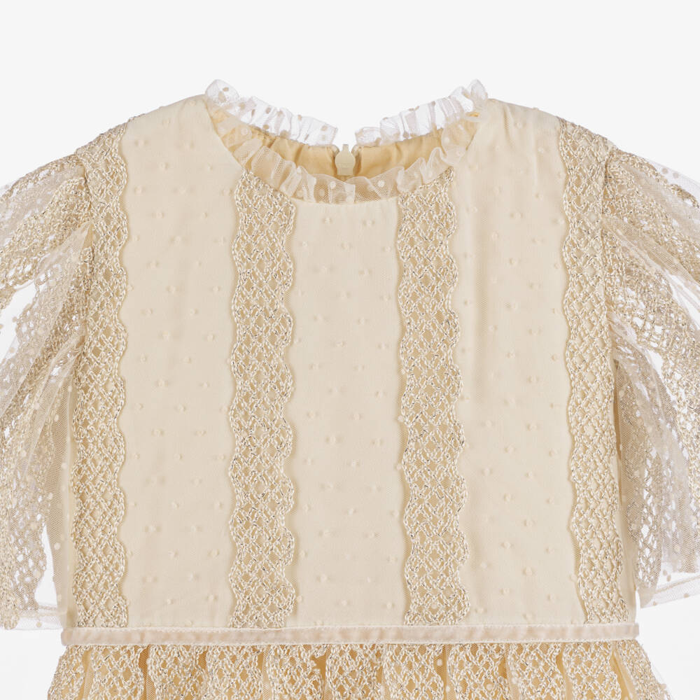 EIRENE-Girls Ivory Lace & Tulle Gown | Childrensalon Outlet