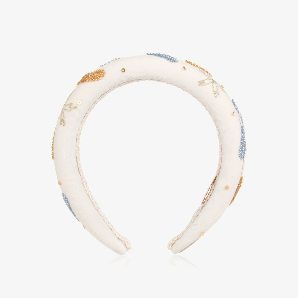 EIRENE-Girls Ivory Padded Sequin & Beaded Hairband | Childrensalon Outlet