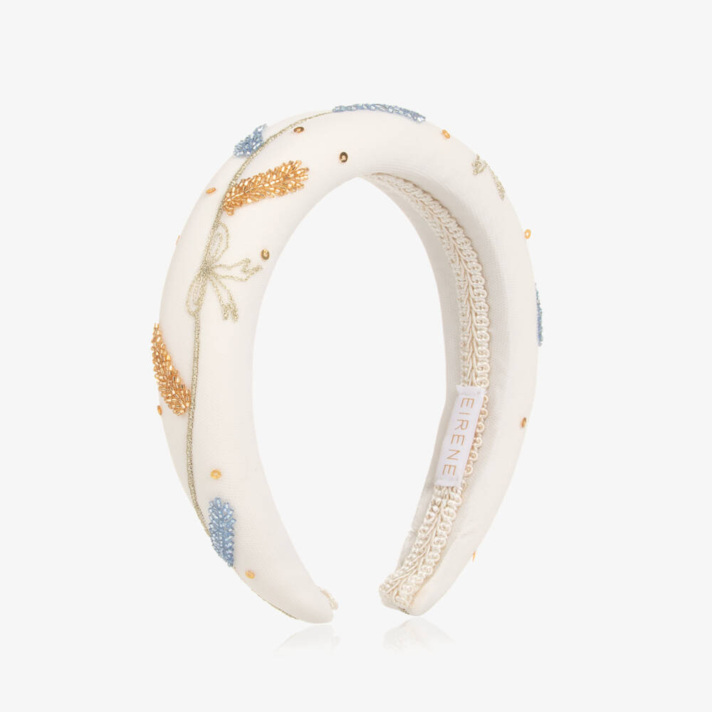 EIRENE-Girls Ivory Padded Sequin & Beaded Hairband | Childrensalon Outlet