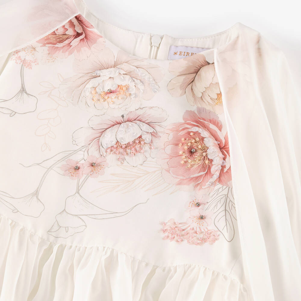 EIRENE-فستان ماكسي شيفون عاجي مزين بالورود للبنات | Childrensalon Outlet
