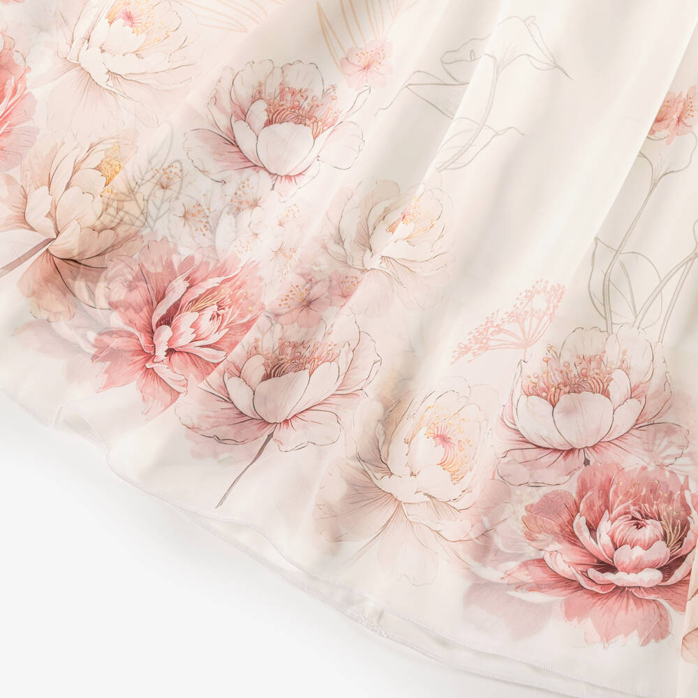 EIRENE-فستان ماكسي شيفون عاجي مزين بالورود للبنات | Childrensalon Outlet