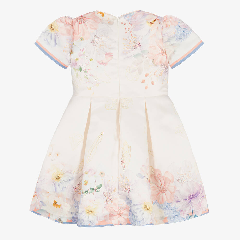 EIRENE-Girls Ivory Satin Floral Dress | Childrensalon Outlet