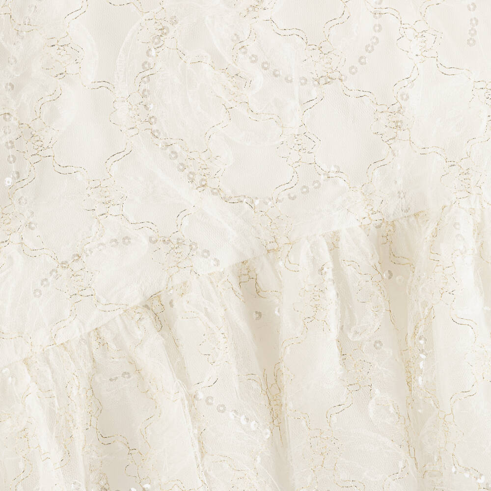 EIRENE-Girls Ivory Tulle Dress with Lace & Sequin Trims | Childrensalon Outlet