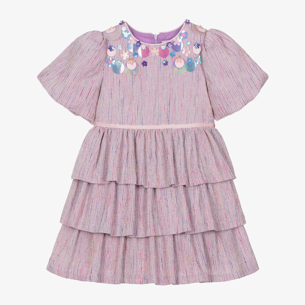 EIRENE-Girls Lilac Purple Puff Sleeve Dress | Childrensalon Outlet