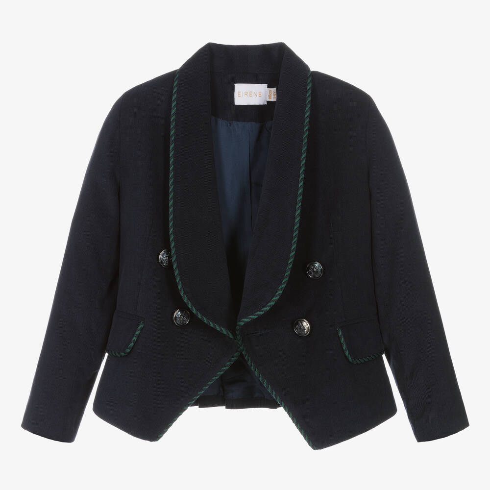 EIRENE-Girls Navy Blue Corduroy Blazer | Childrensalon Outlet