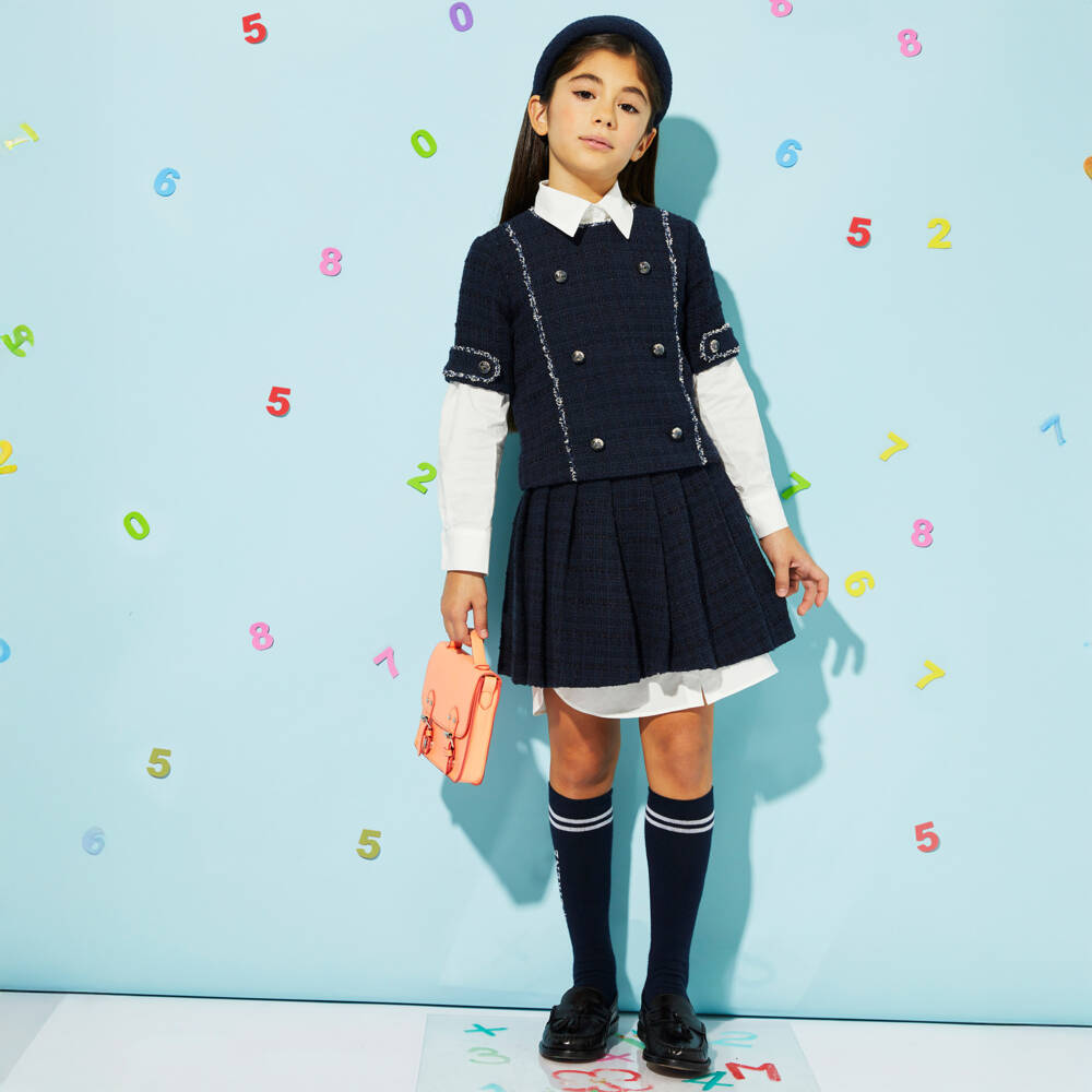 EIRENE-تنورة تويد كحلية مطوية للبنات | Childrensalon Outlet