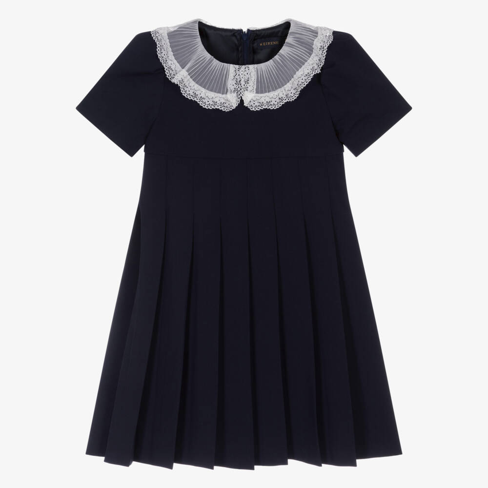EIRENE-فستان كحلي للبنات بياقة دانتيل مطوية | Childrensalon Outlet