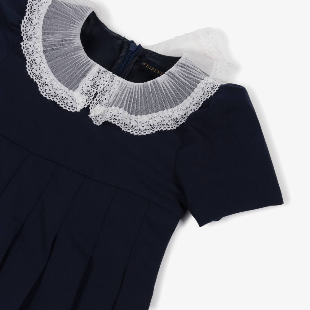 EIRENE-فستان كحلي للبنات بياقة دانتيل مطوية | Childrensalon Outlet