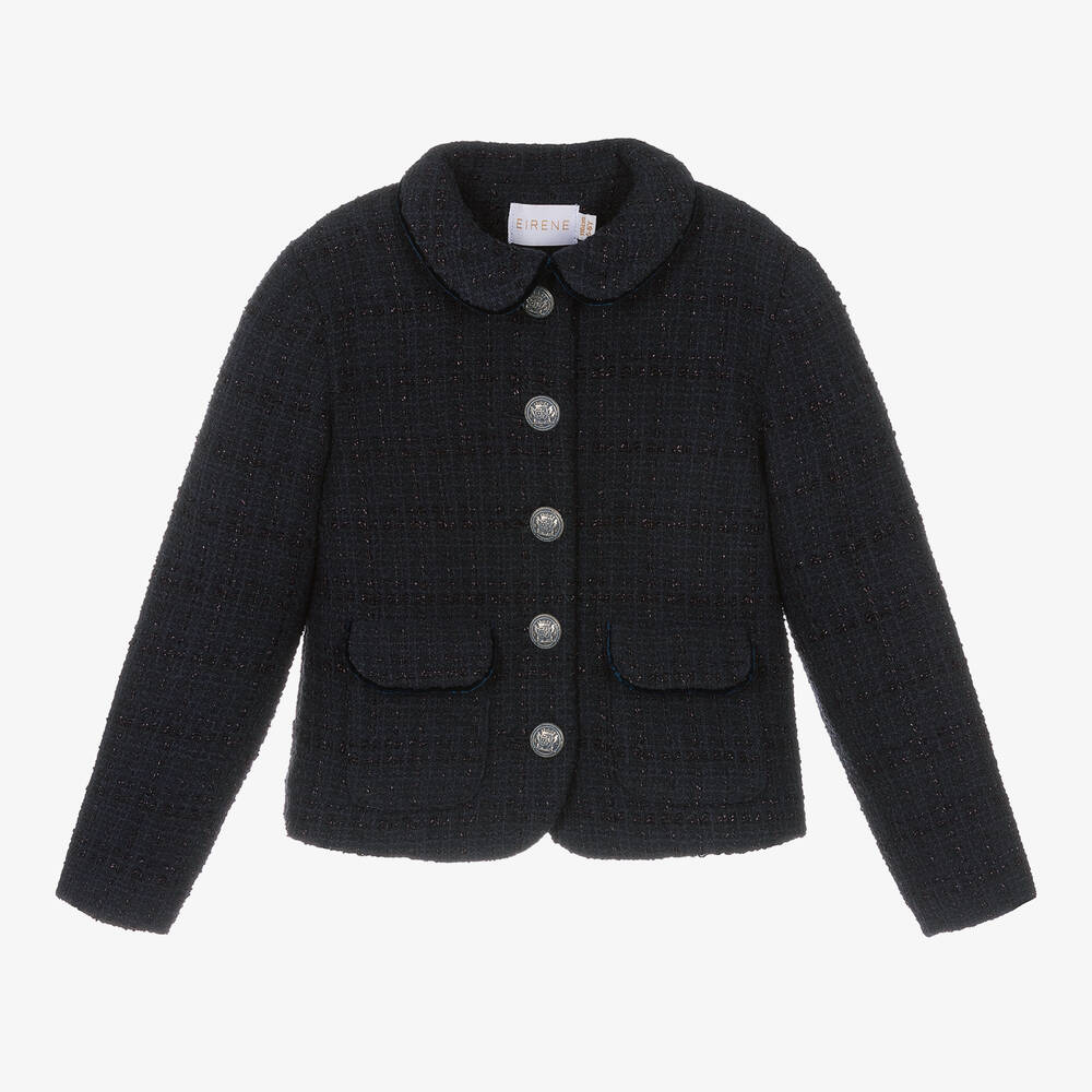 EIRENE-Girls Navy Blue Tweed Blazer | Childrensalon Outlet