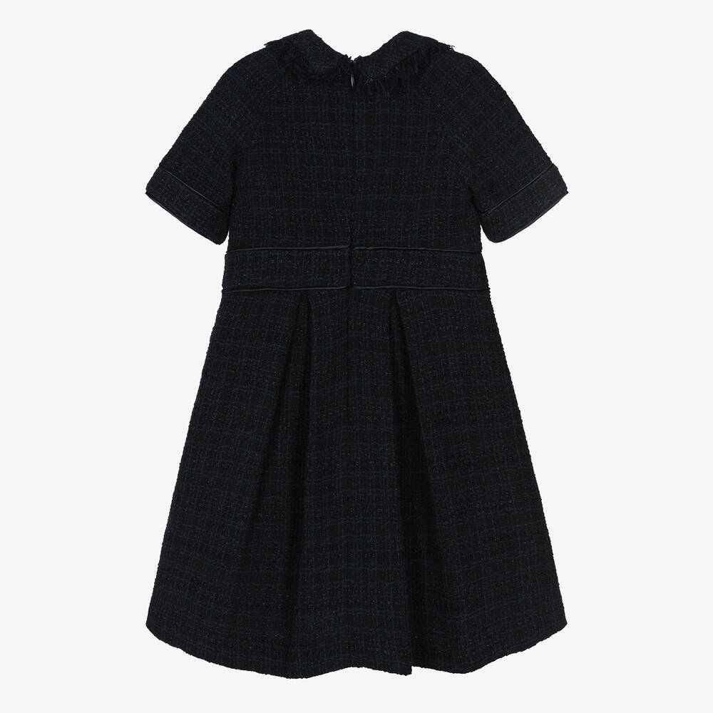 EIRENE-Girls Navy Blue Tweed Dress | Childrensalon Outlet