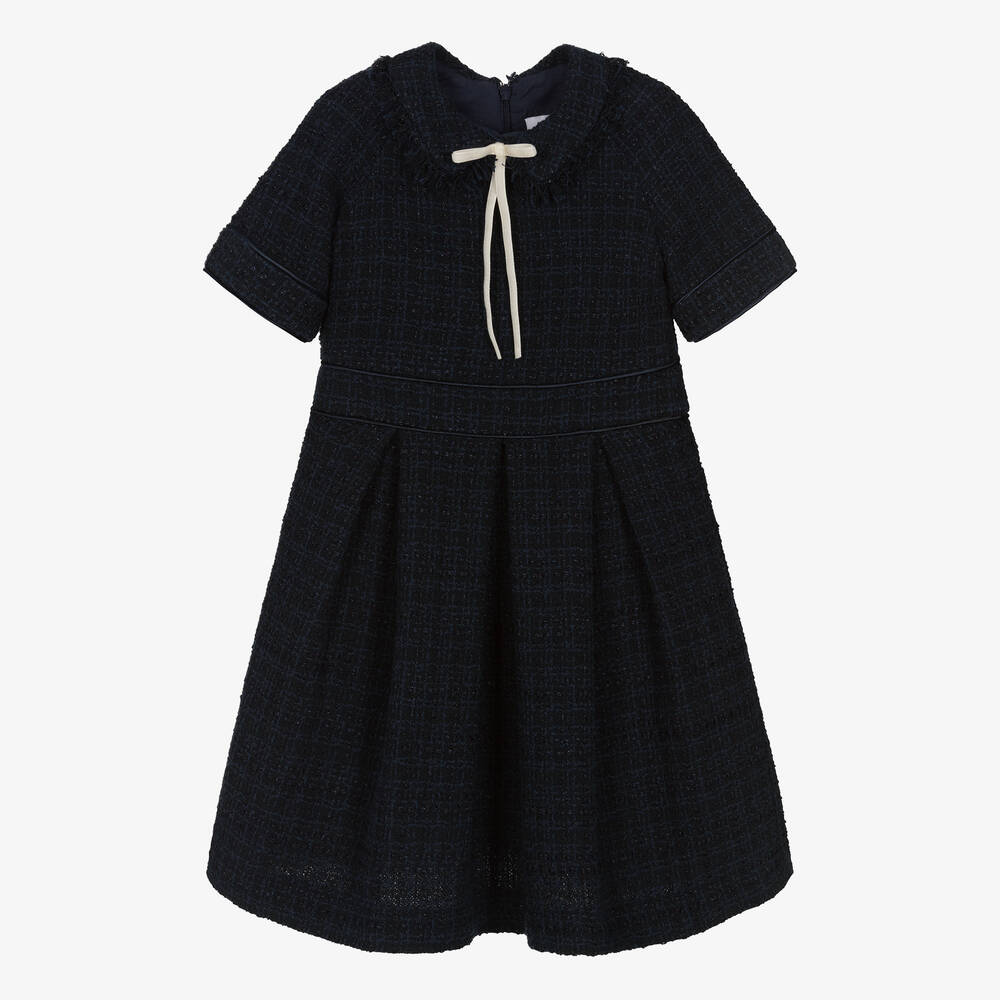 EIRENE - Girls Navy Blue Tweed Dress | Childrensalon