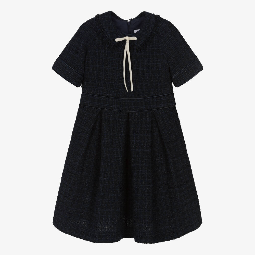 EIRENE - Robe bleu marine en tweed fille | Childrensalon