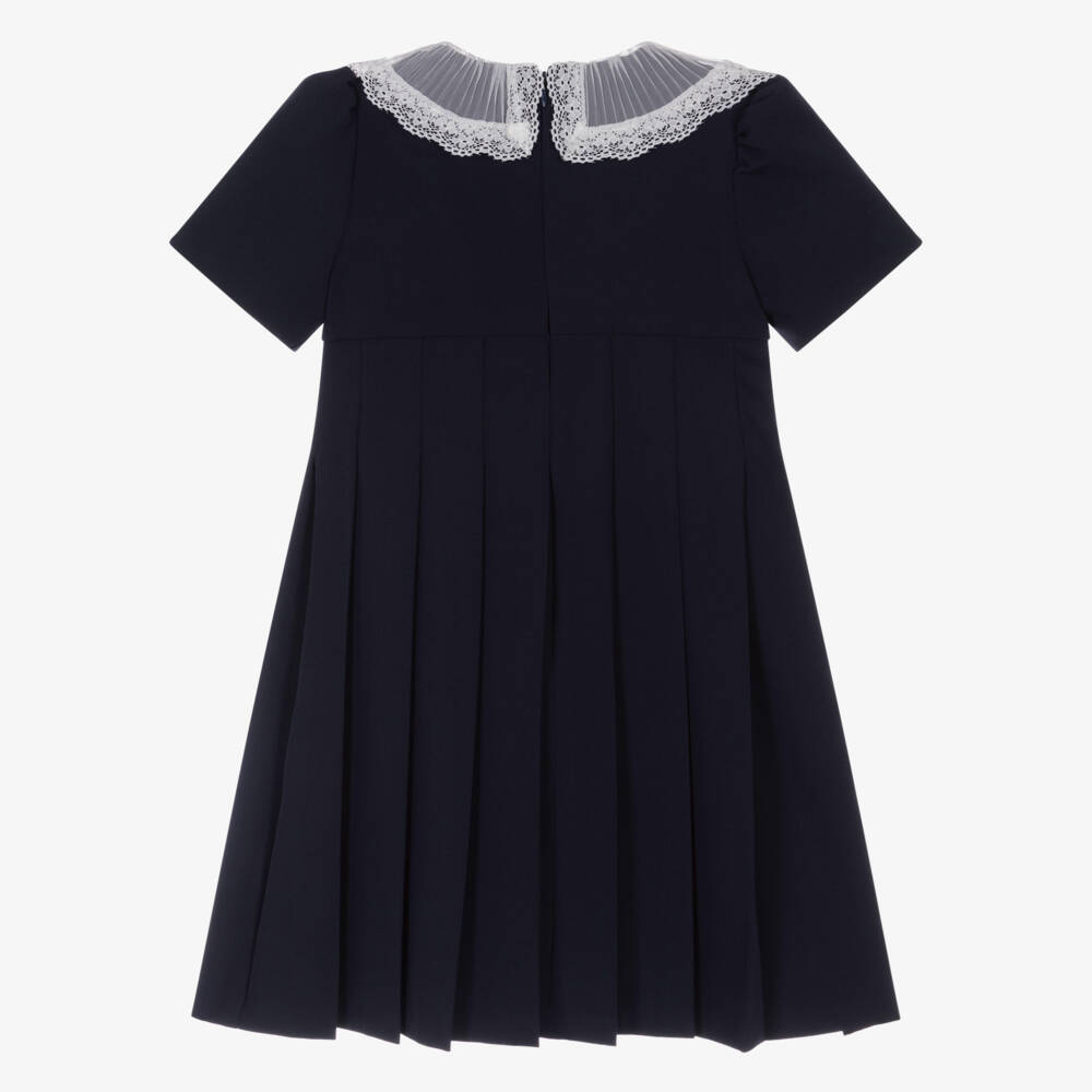 EIRENE-فستان كحلي للبنات بياقة دانتيل مطوية | Childrensalon Outlet