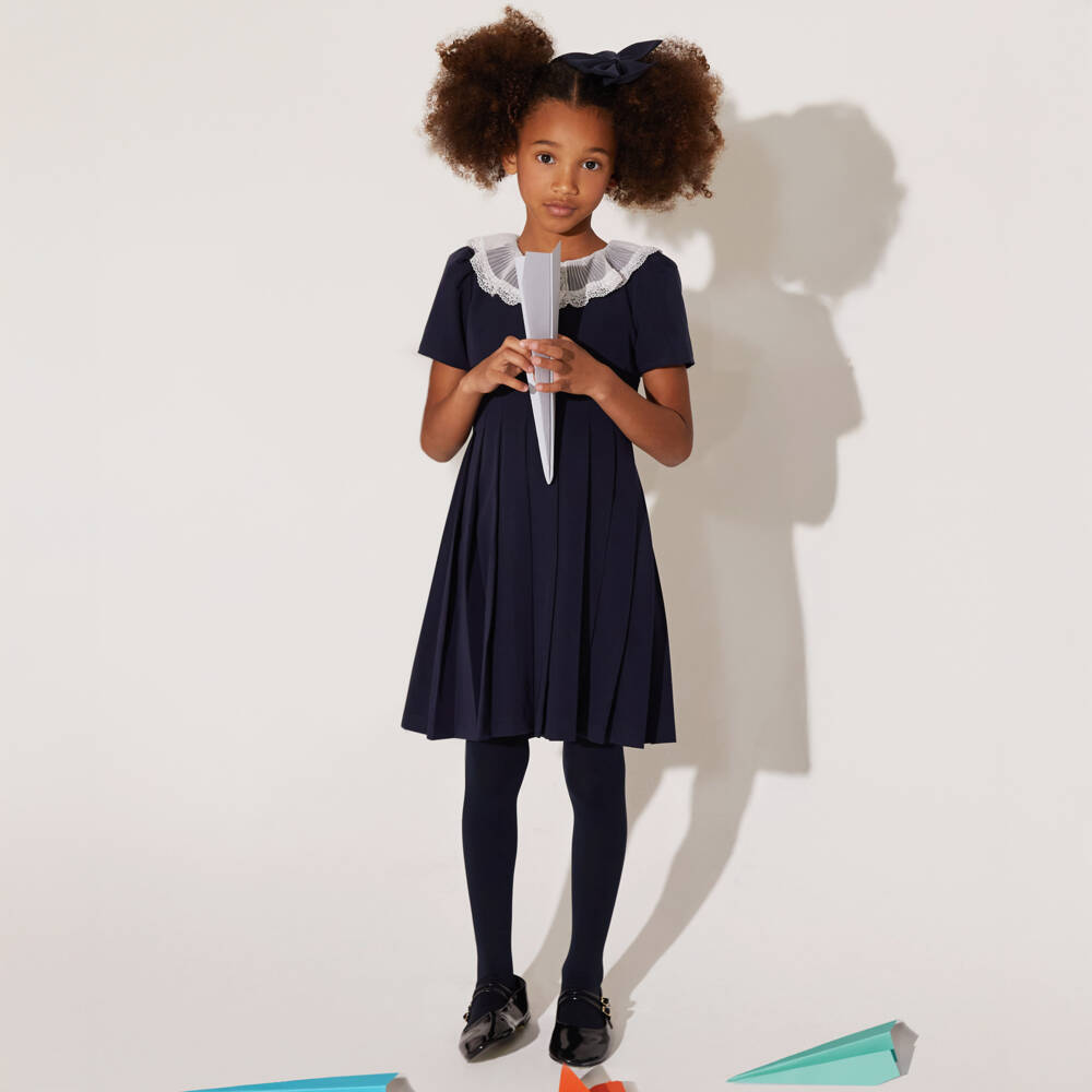 EIRENE-فستان كحلي للبنات بياقة دانتيل مطوية | Childrensalon Outlet