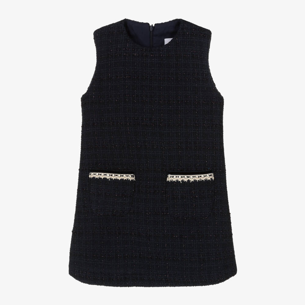 EIRENE-Girls Navy Tweed Sleeveless Dress | Childrensalon Outlet