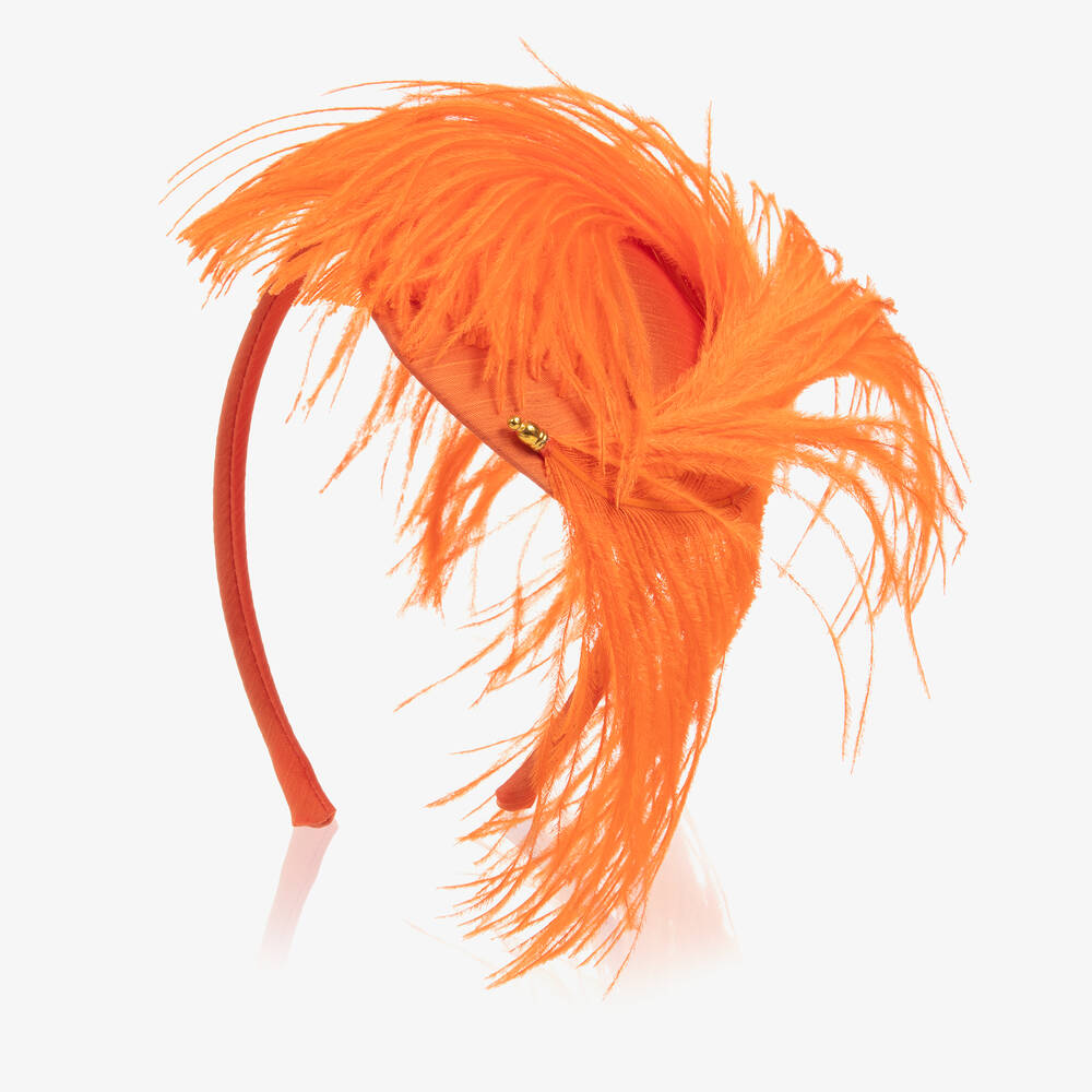 EIRENE - Girls Orange Feather Fascinator Hairband | Childrensalon