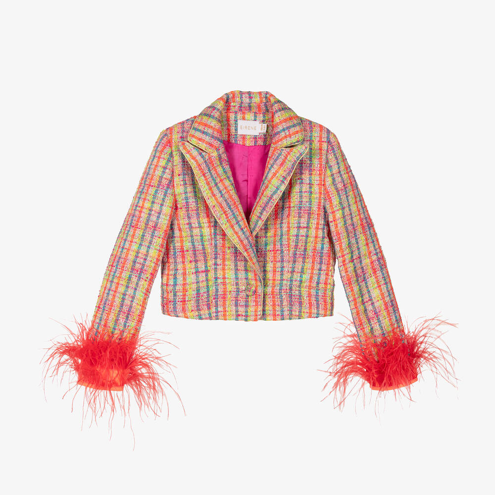EIRENE-Girls Orange & Yellow Tweed Blazer | Childrensalon Outlet