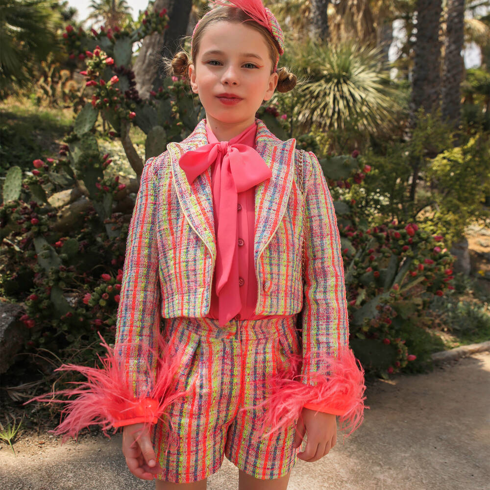 EIRENE-Girls Orange & Yellow Tweed Shorts | Childrensalon Outlet