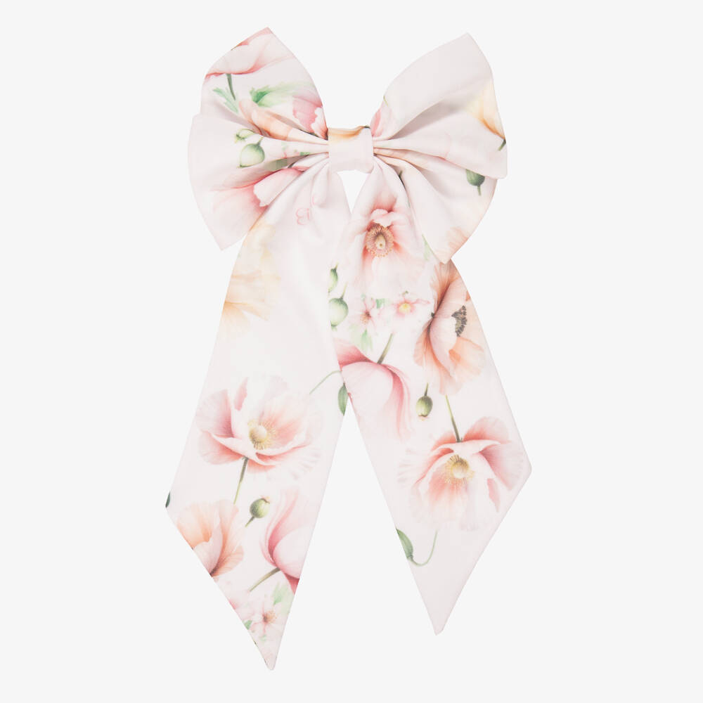 EIRENE-Girls Pale Pink Floral Bow Hair Clip | Childrensalon Outlet