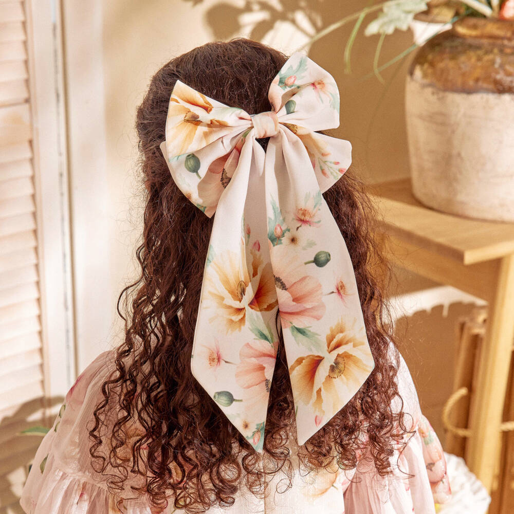 EIRENE-Girls Pale Pink Floral Bow Hair Clip | Childrensalon Outlet