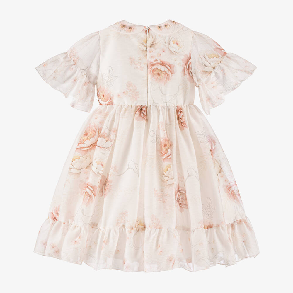 EIRENE-Girls Pale Pink Floral Chiffon & Diamanté Dress | Childrensalon Outlet