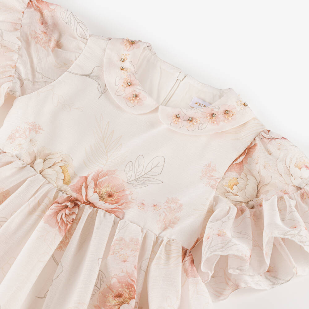 EIRENE-Girls Pale Pink Floral Chiffon & Diamanté Dress | Childrensalon Outlet