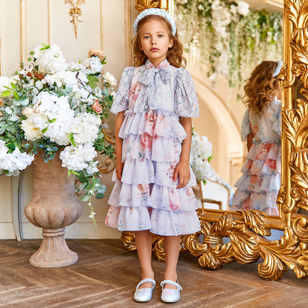 EIRENE-فستان شيفون لون أزرق بطبعة ورود | Childrensalon Outlet