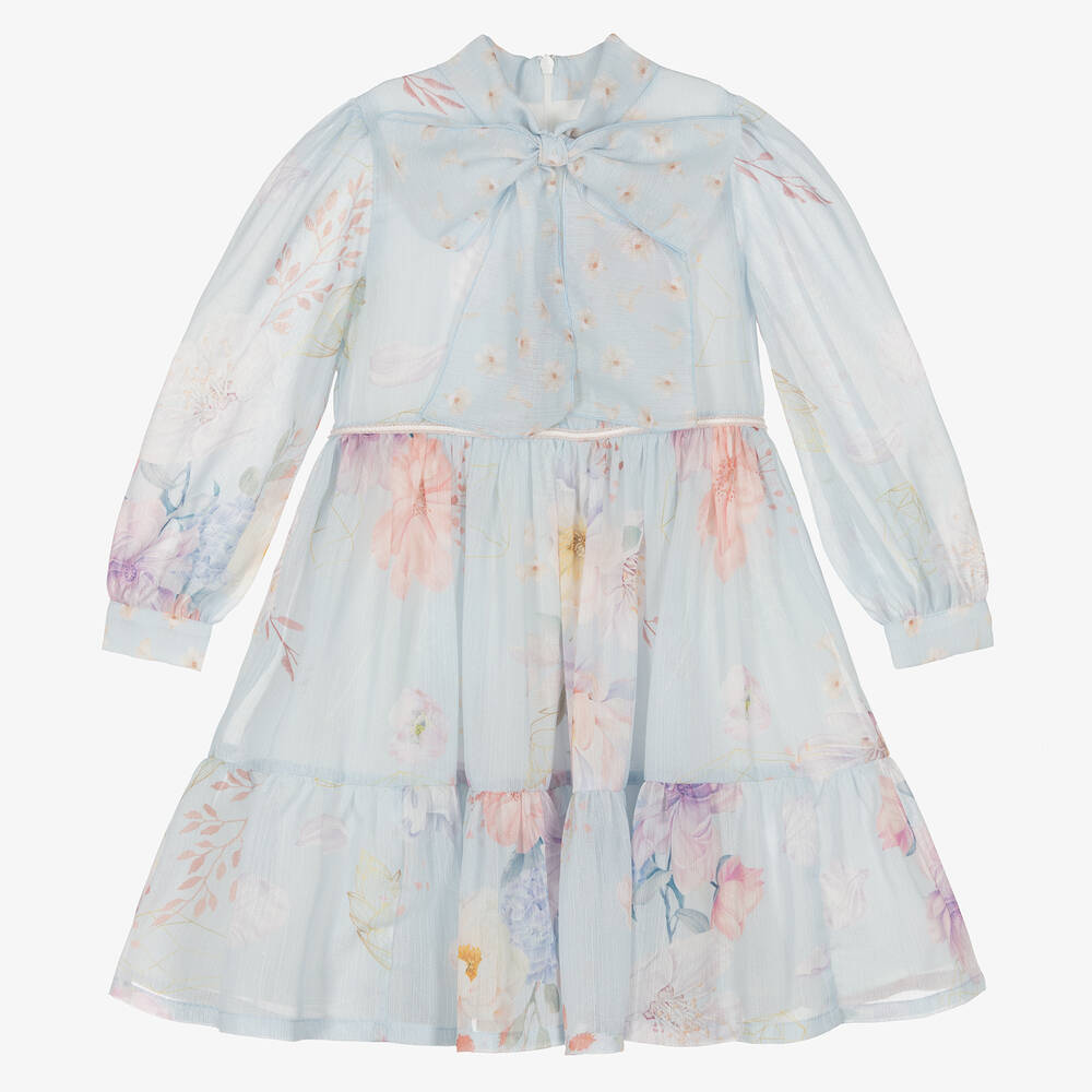 EIRENE - Robe bleue en mousseline fleurs | Childrensalon