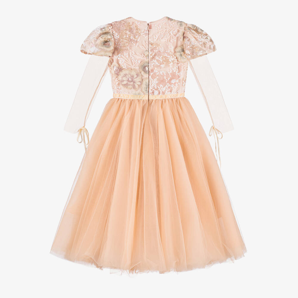 EIRENE-Girls Peach Sequinned Tulle Gown | Childrensalon Outlet