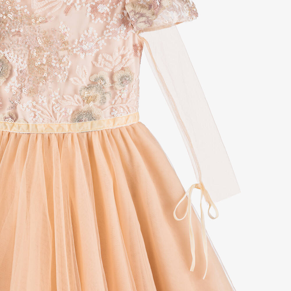 EIRENE-Girls Peach Sequinned Tulle Gown | Childrensalon Outlet