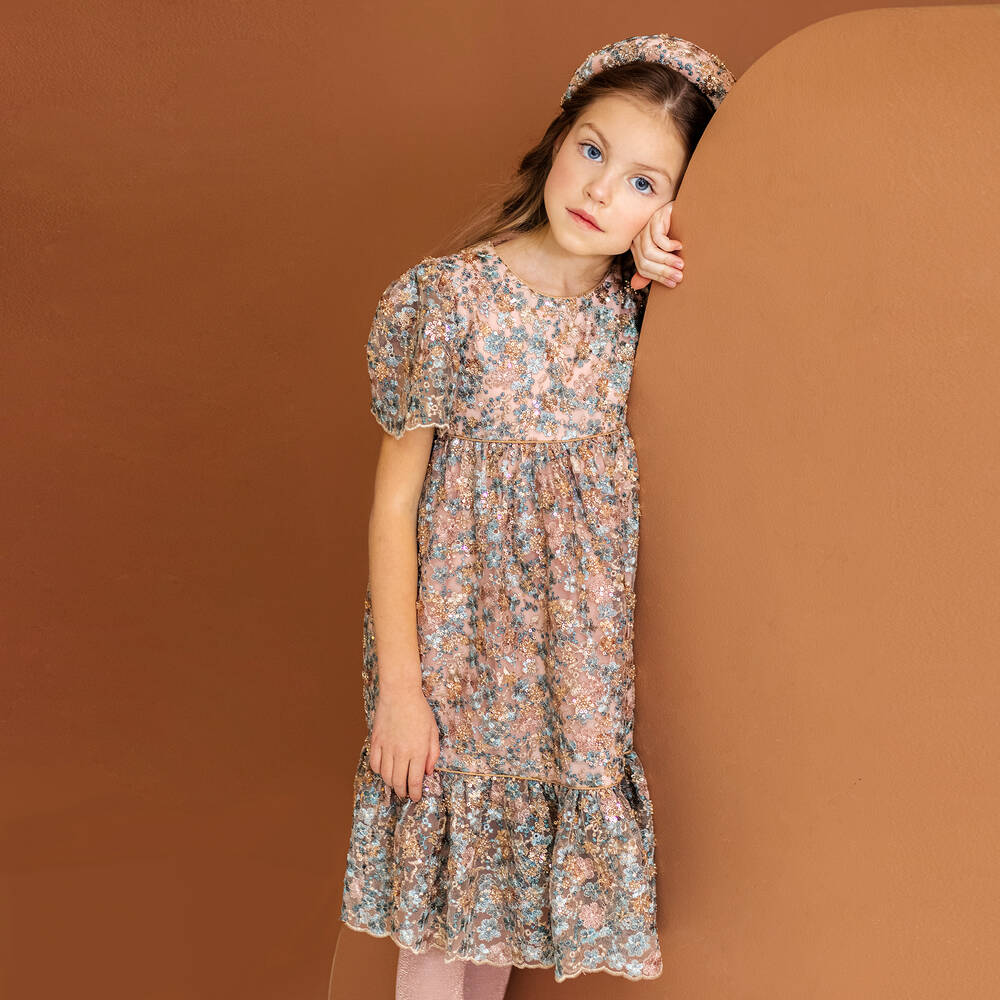 EIRENE-Розово-голубое платье из тюля с пайетками | Childrensalon Outlet