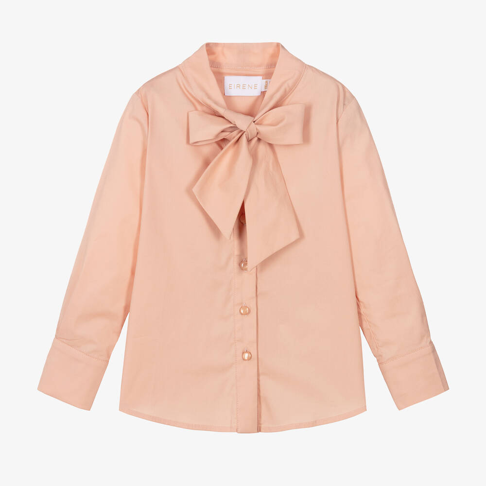 EIRENE - Розовая хлопковая блузка с бантом | Childrensalon
