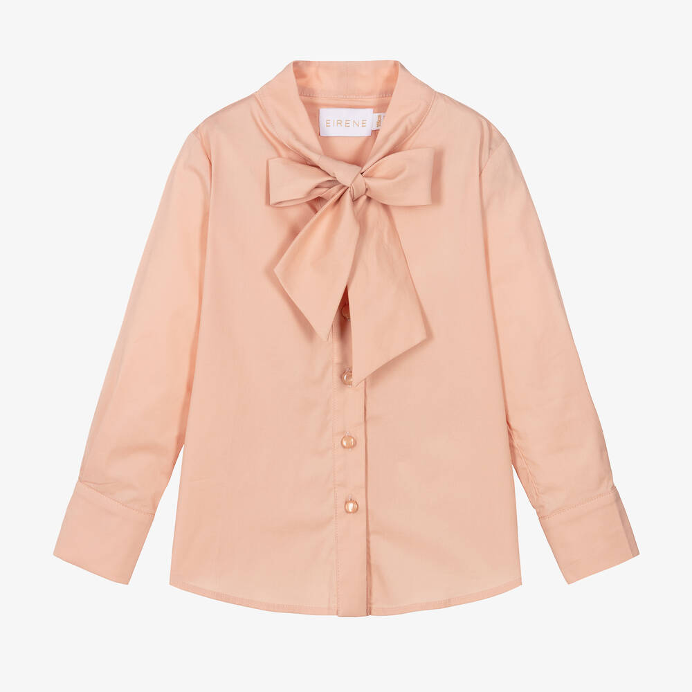 EIRENE - Girls Pink Bow Cotton Blouse | Childrensalon