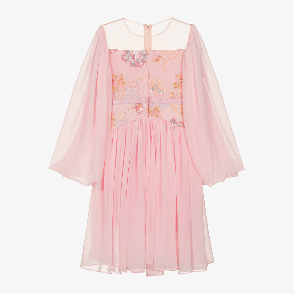 EIRENE-Girls Pink Chiffon Cape Dress | Childrensalon Outlet