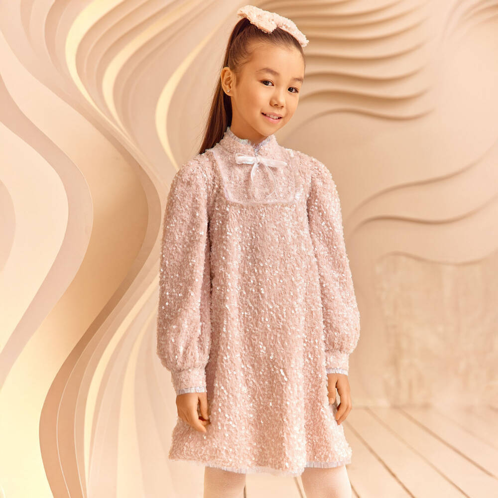 EIRENE-Girls Pink Crêpe & Sequin Dress | Childrensalon Outlet