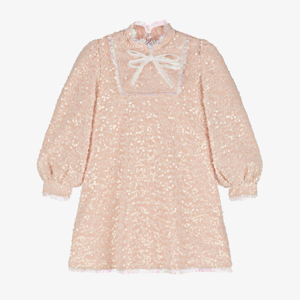 EIRENE-Girls Pink Crêpe & Sequin Dress | Childrensalon Outlet