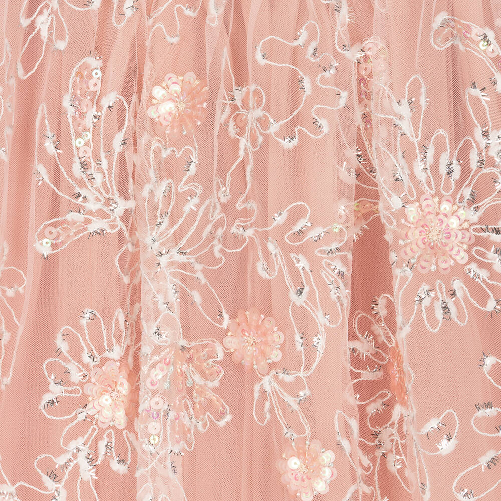 EIRENE-Girls Pink Embroidered Sequinned Tulle Dress | Childrensalon Outlet