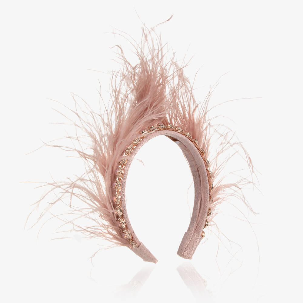 EIRENE - Girls Pink Feather & Diamanté Hairband | Childrensalon