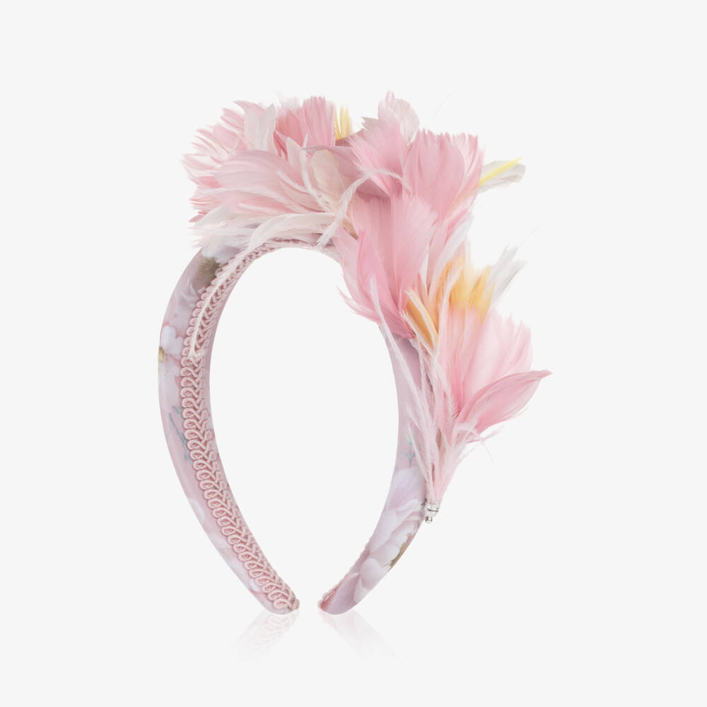 EIRENE-طوق رأس وردي مزين بالريش للبنات | Childrensalon Outlet